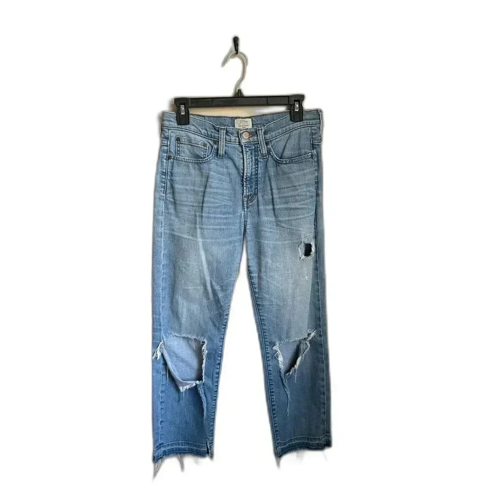 J.Crew Distressed Straight Leg Jeans, Size 26P